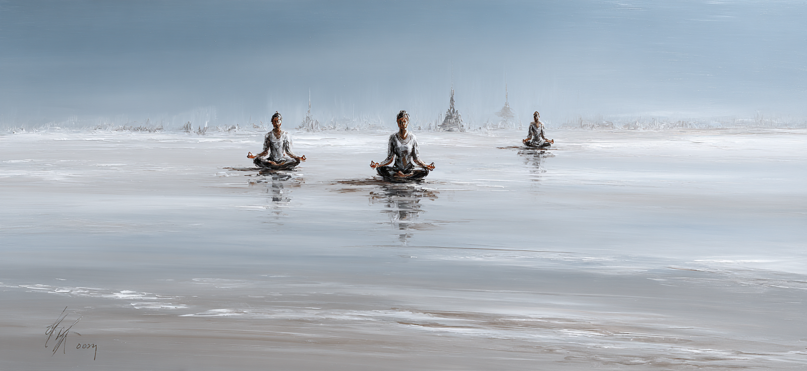 Yoga Meditation Drei Figuren Meditierend Im Ruhendland Sinnbilder Von Frieden Und Innenharmonie | Yoga und Meditation | Themen und Hobbys