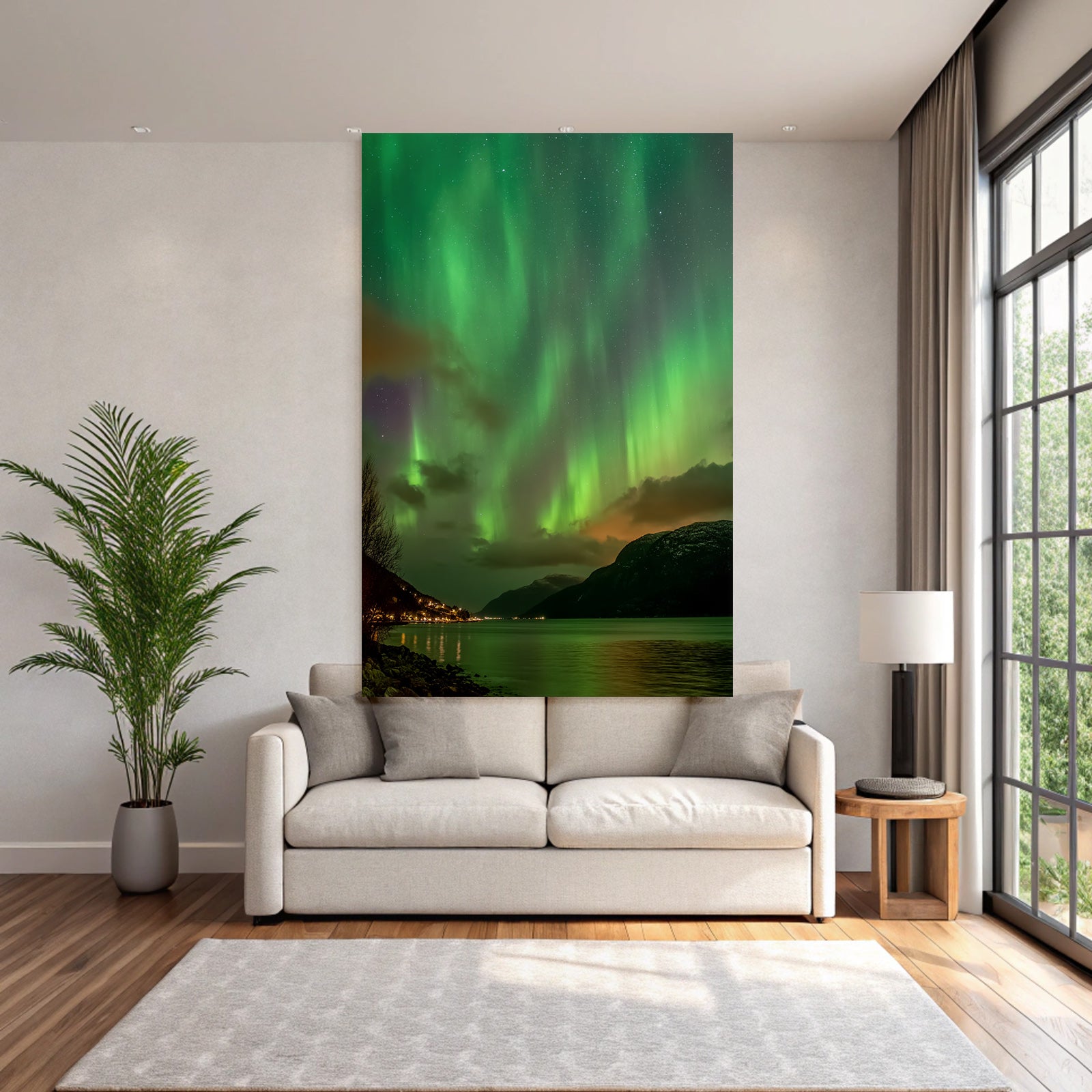 Polarlicht Nordlichter Aurora Borealis Nacht Himmel Bergblick Reflexion Wasser | Fjorde und Gletscher | Landschaften