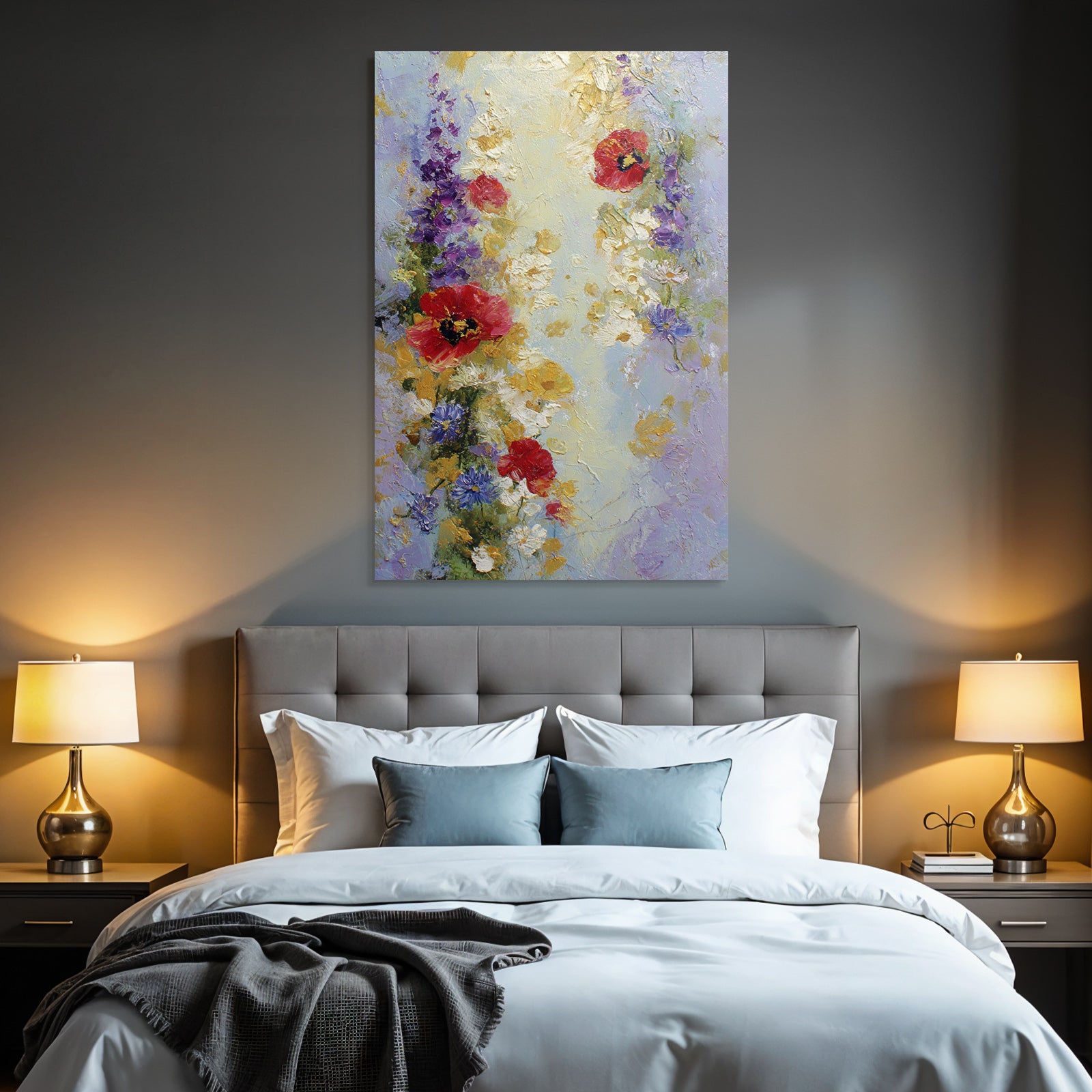 Impressionistisches Florales Gemälde Mit Mohn Und Gänseblümchen