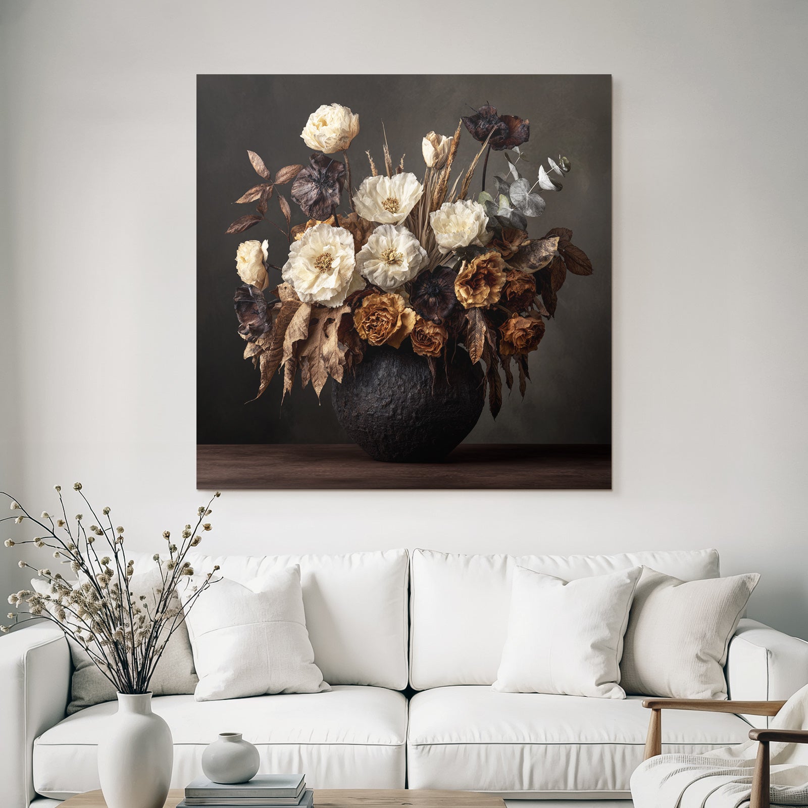 Trocken Retro Flowers Kreative Anordnung Getrockneter Und Blätter In Vase