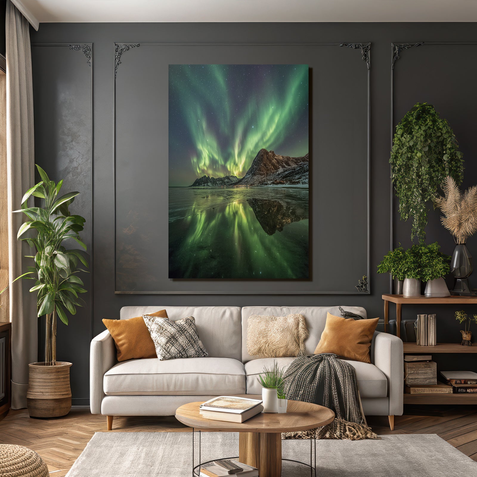 Polarlicht Aurora Borealis Nordlichter In Norwegen Gebirgen Und Sternenhimmel | Fjorde und Gletscher | Landschaften
