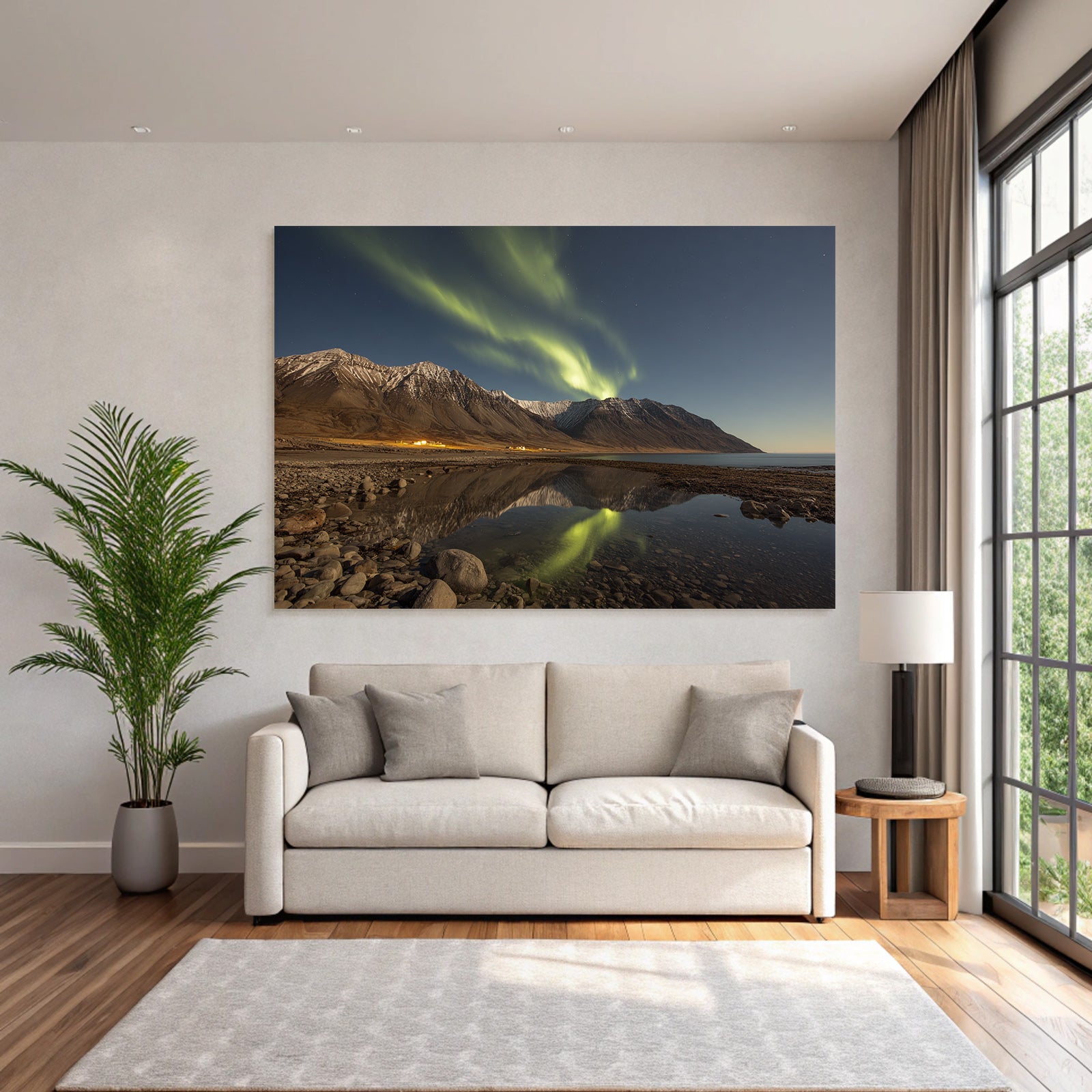 Polarlicht Nordlichter Reflektion Berge Und Wasser Schneebedeckt Ruhe | Fjorde und Gletscher | Landschaften