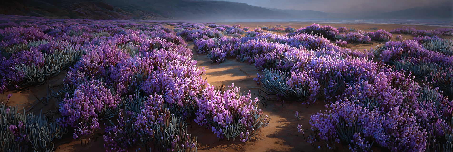 Blumenlandschaft Lila Blumen Wiese Meer Ruhige Umgebung | Duenen und Heide | Landschaften
