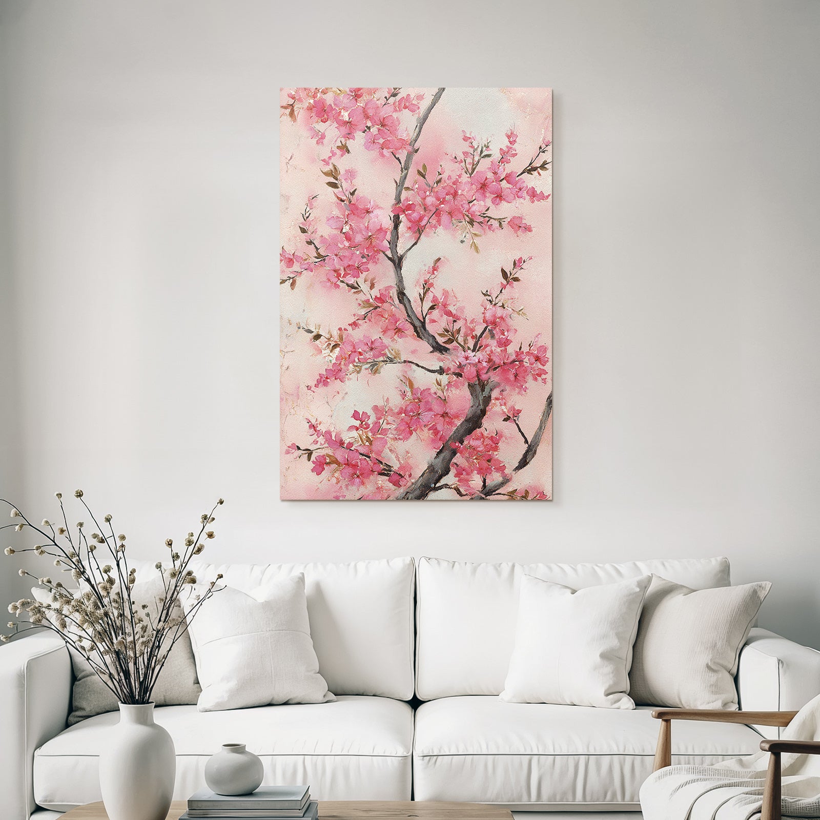 Aquarellbild Kirschblütenzweig In Rosa
