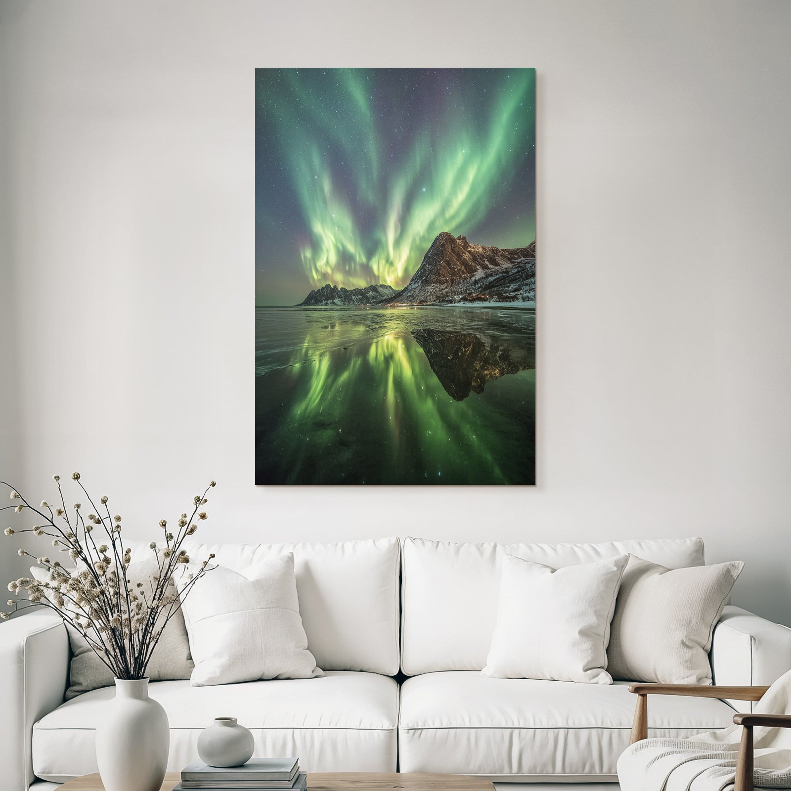 Polarlicht Aurora Borealis Nordlichter In Norwegen Gebirgen Und Sternenhimmel | Fjorde und Gletscher | Landschaften