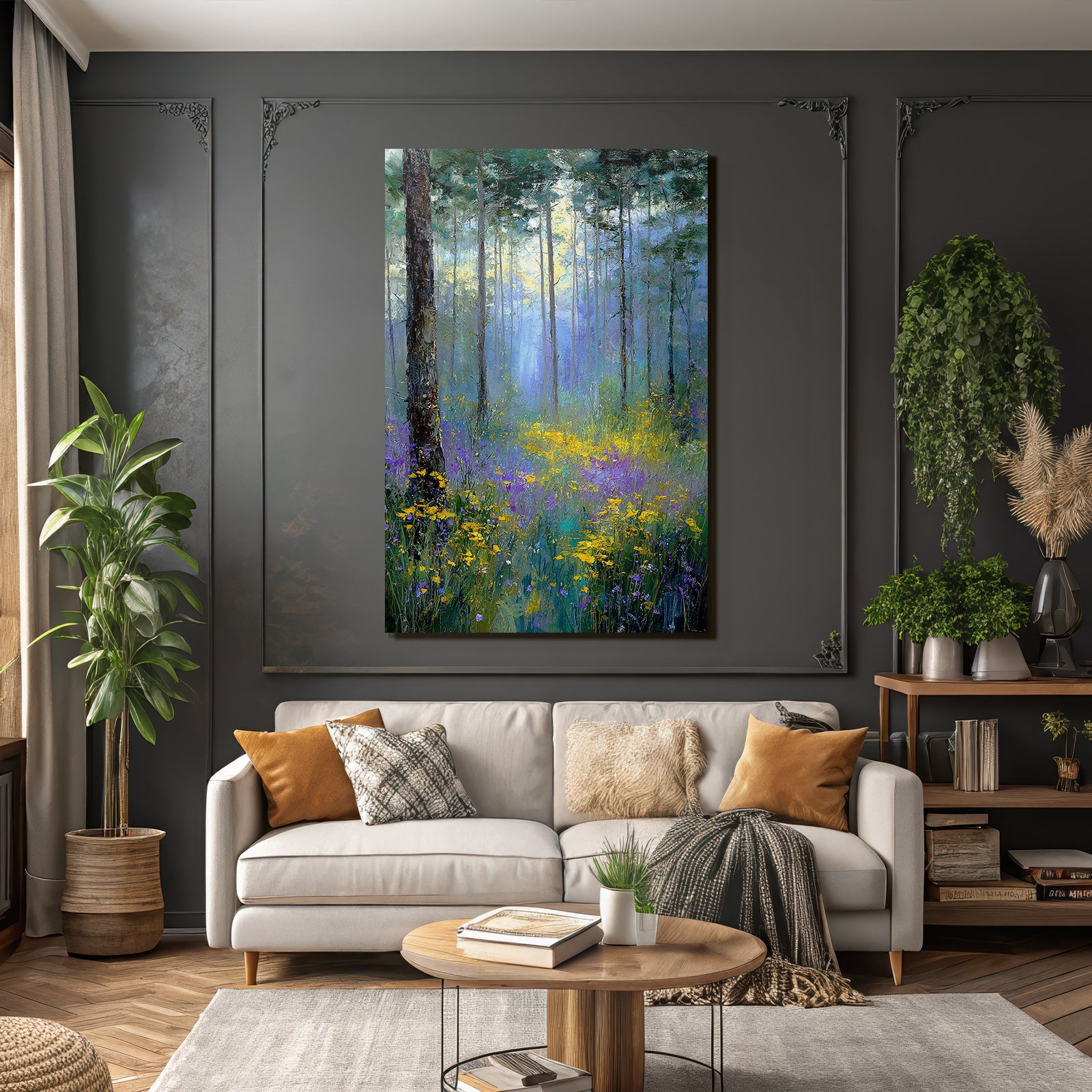 Impressionistischer Wald Mit Sonnenlicht Und Bunten