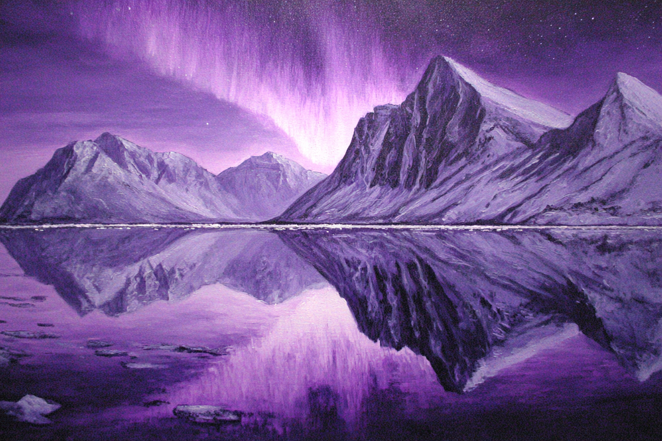 Polarlicht Berglandschaft Mit Aurora Borealis Reflexionen | Fjorde und Gletscher | Landschaften