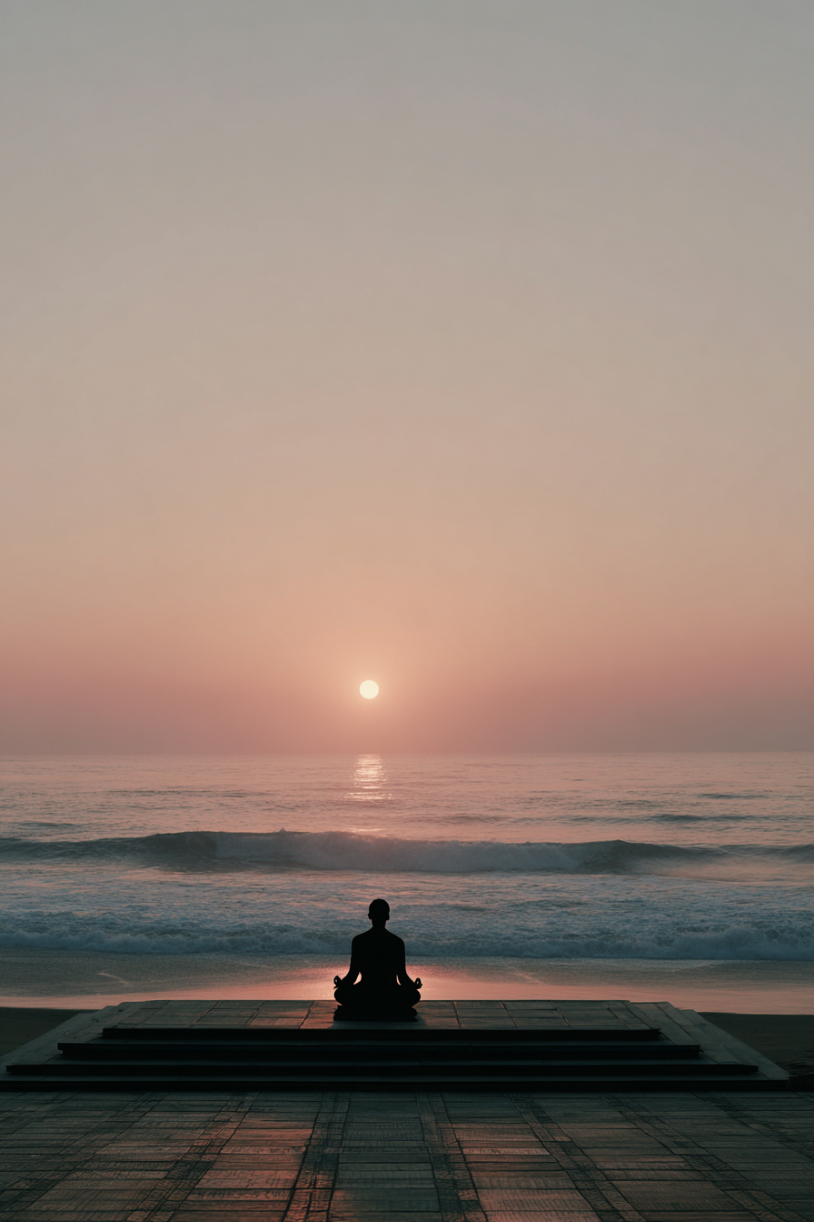 Yoga Meditation Meditierende Person Am Strand Bei Sonnenuntergang | Yoga und Meditation | Themen und Hobbys