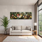 Garten Mit Vielen Rosen Und Nebeligem Hintergrund