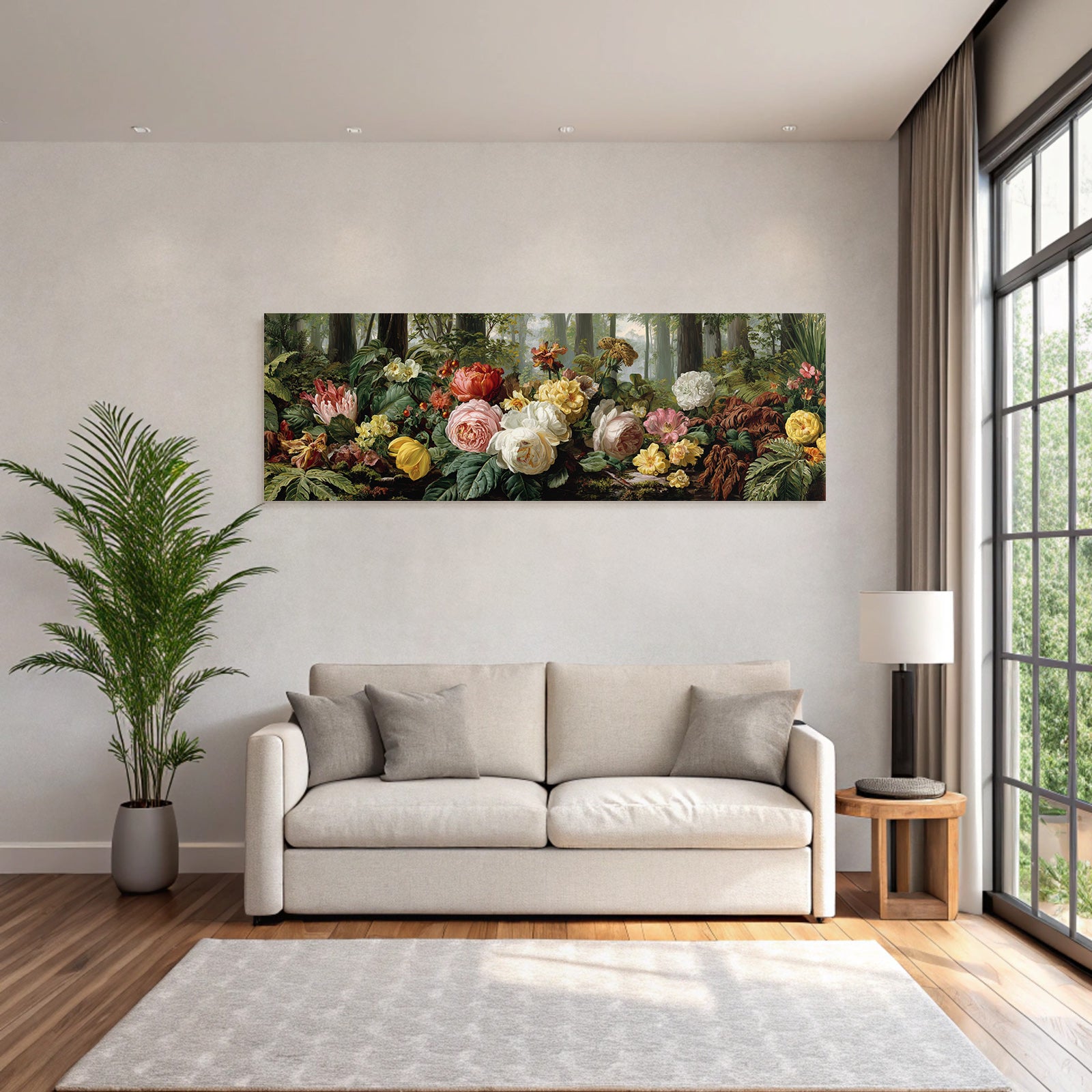 Garten Mit Vielen Rosen Und Nebeligem Hintergrund