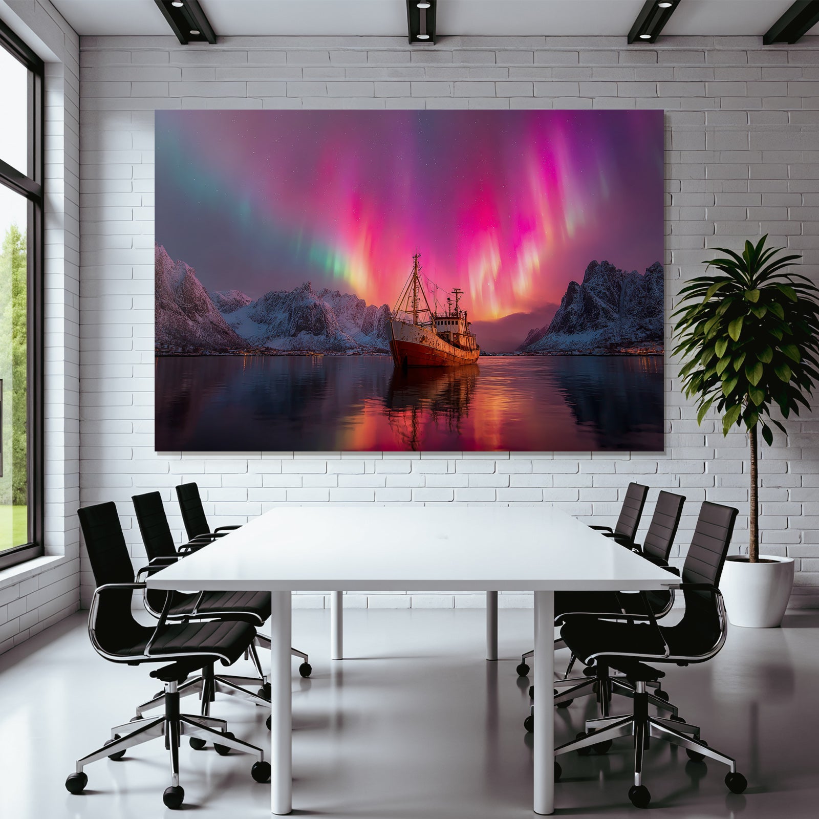 Polarlicht Frozen Landscape With Aurora Borealis Und Altem Schiff | Fjorde und Gletscher | Landschaften