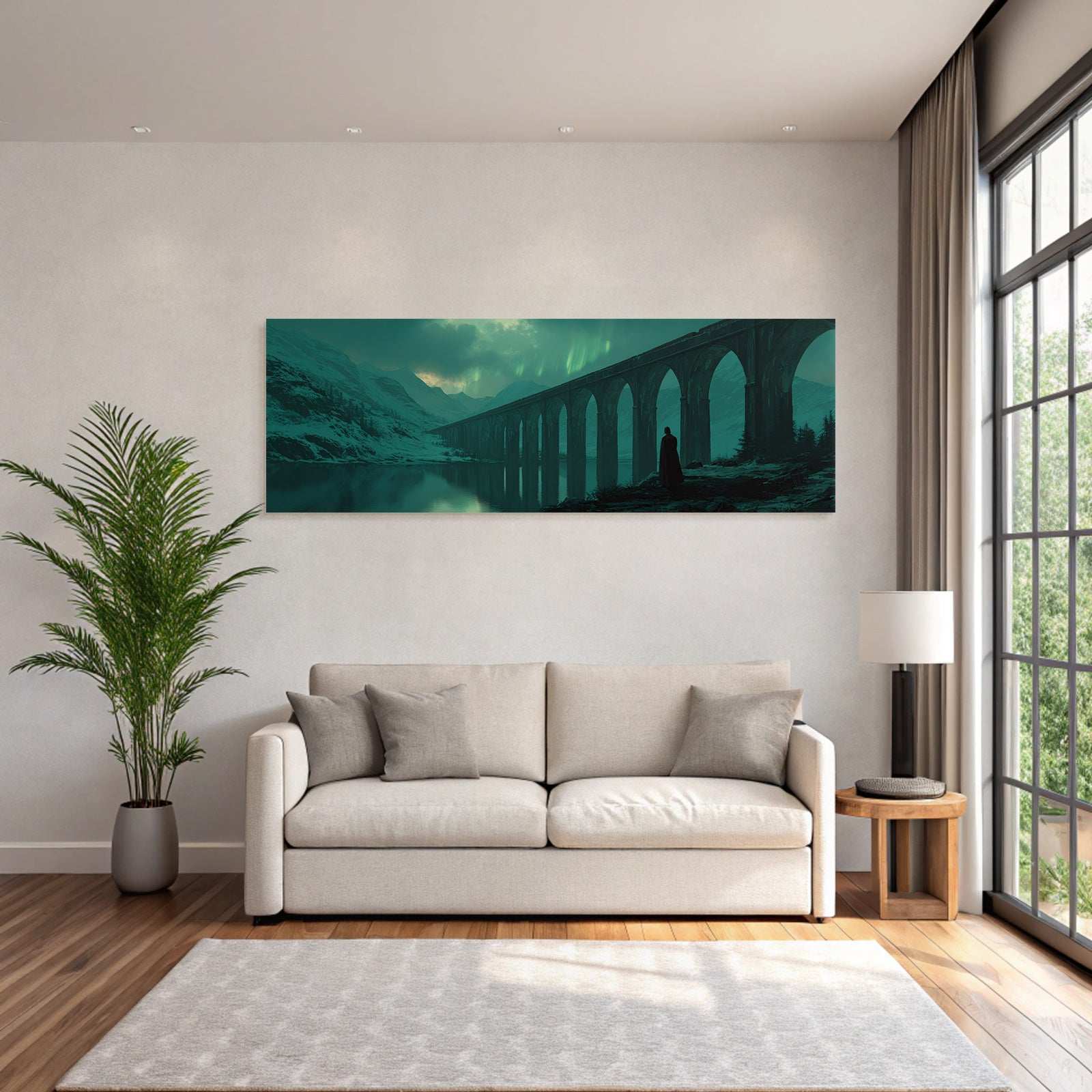Polarlicht Digital Kunstlandschaft Mit Brücke Und Nordlichtern | Fjorde und Gletscher | Landschaften