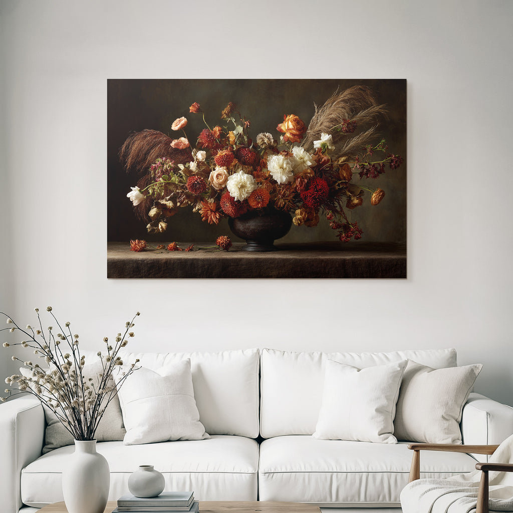 Trocken Retro Flowers Strauss Dunkle Vase Mood Background Stillleben