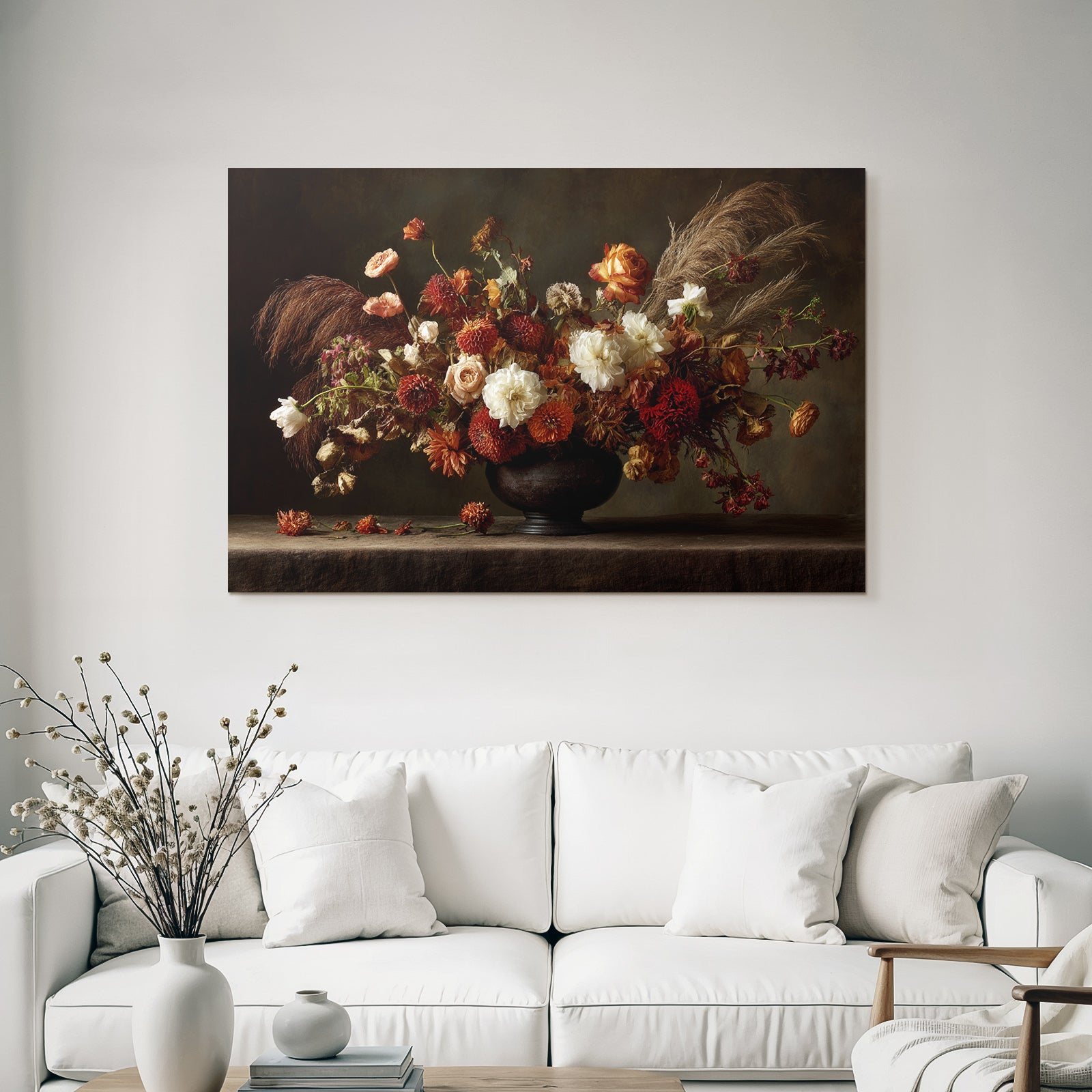 Trocken Retro Flowers Strauss Dunkle Vase Mood Background Stillleben