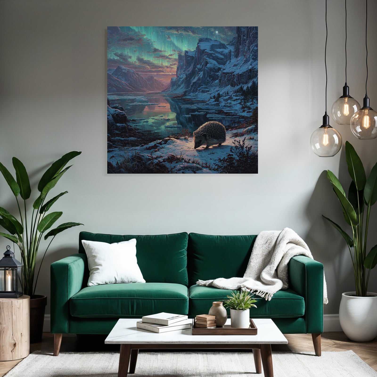 Polarlicht Verschneite Winterlandschaft Hedgehog Aurora Borealis | Fjorde und Gletscher | Landschaften