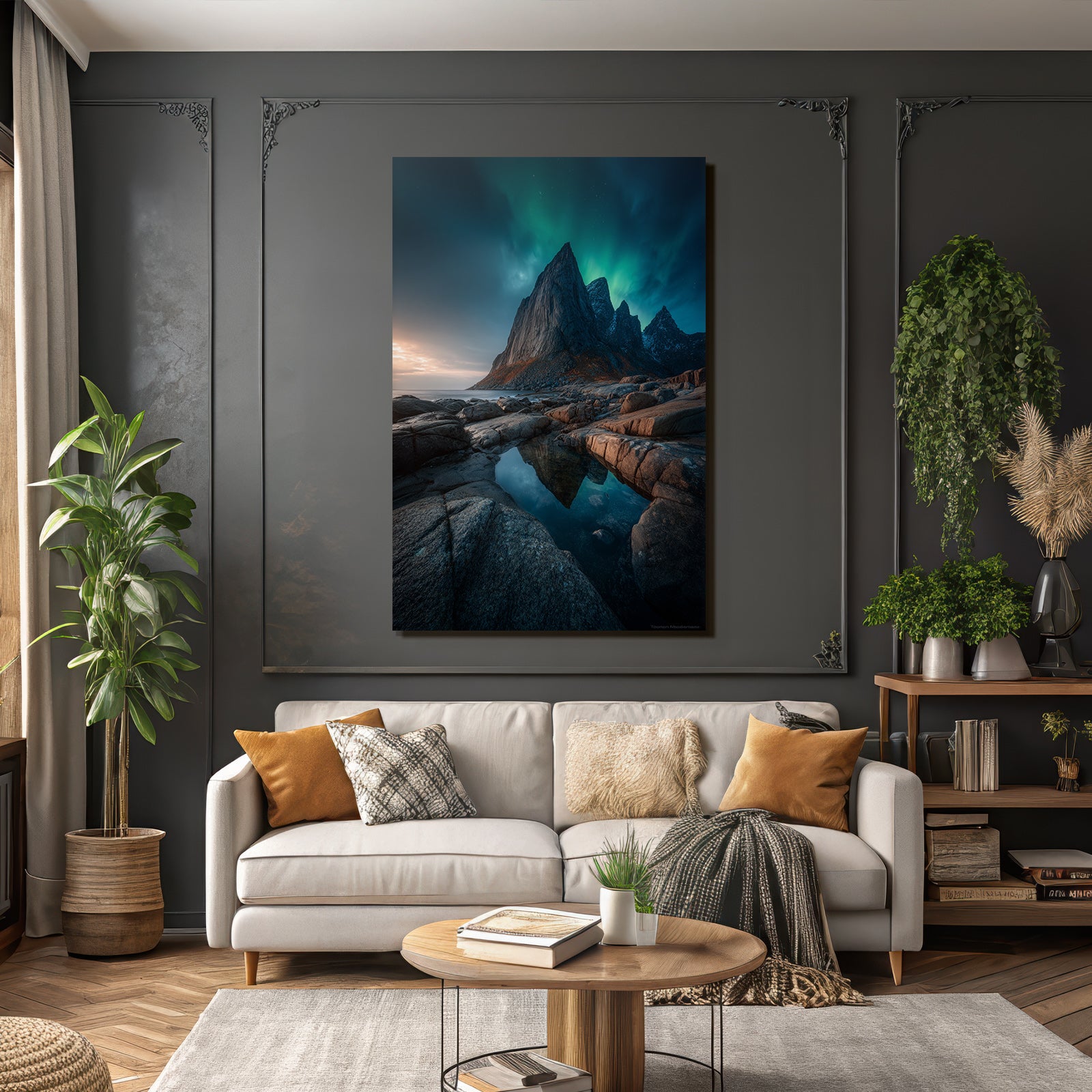 Polarlicht Dramatische Landschaft Mit Gebirgen Und Aurora | Fjorde und Gletscher | Landschaften