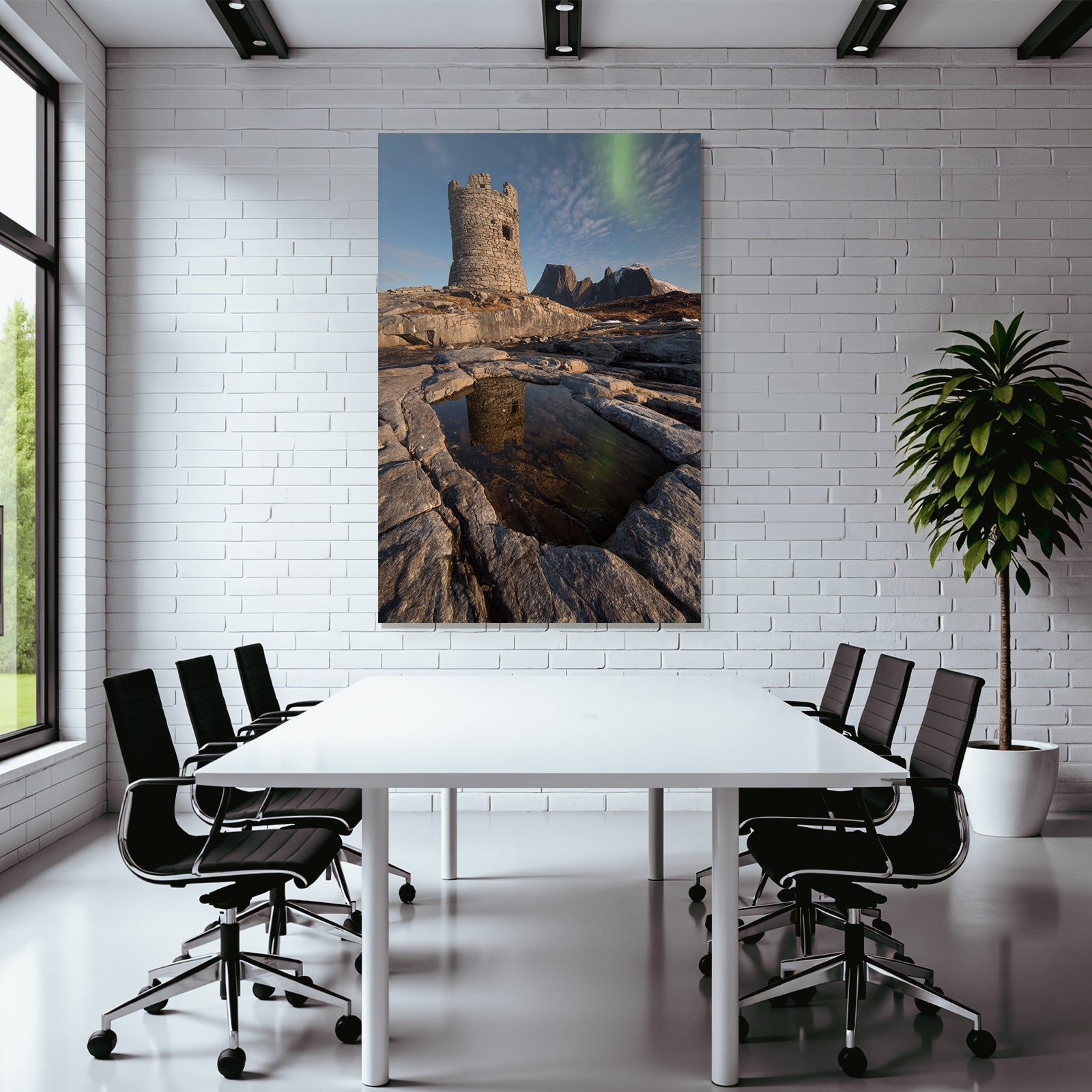 Polarlicht Stein Turm In Rugged Landscape Mit Aurora Borealis Reflektierender Pool | Fjorde und Gletscher | Landschaften