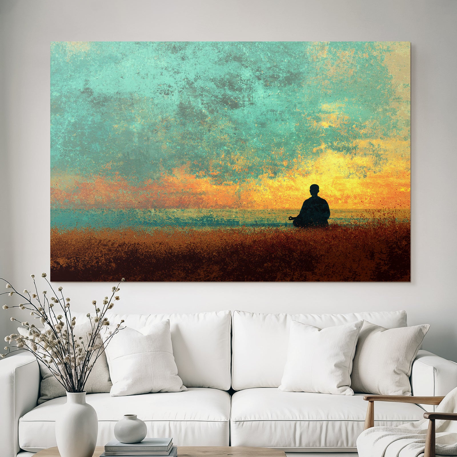 Yoga Meditation Meditierende Person Im Sonnenuntergang Mit Farbenfrohem Himmel | Yoga und Meditation | Themen und Hobbys