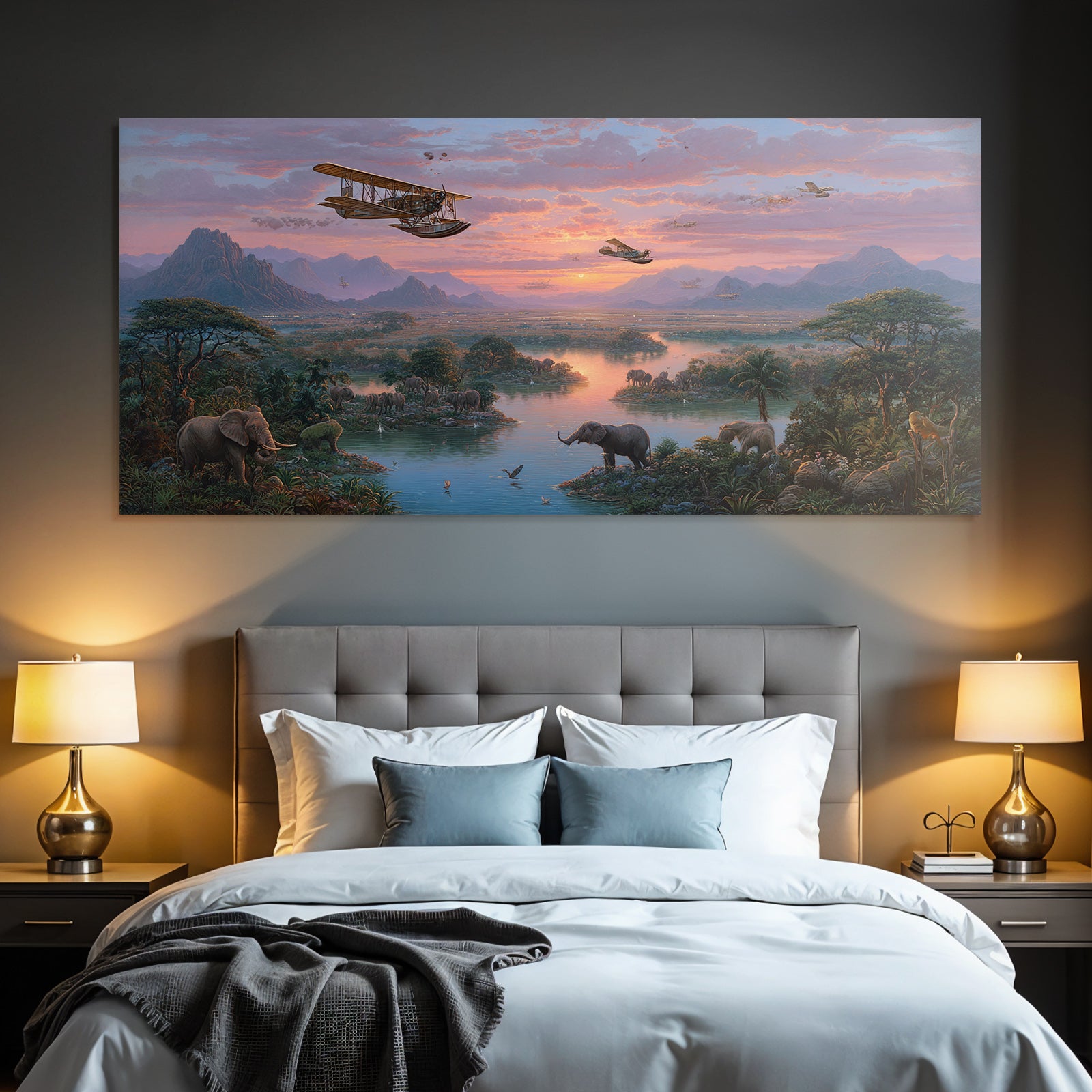 Friedliche Natur Landschaft Elephanten Sonnenuntergang | Flugzeuge | Mobilitaet und Technik
