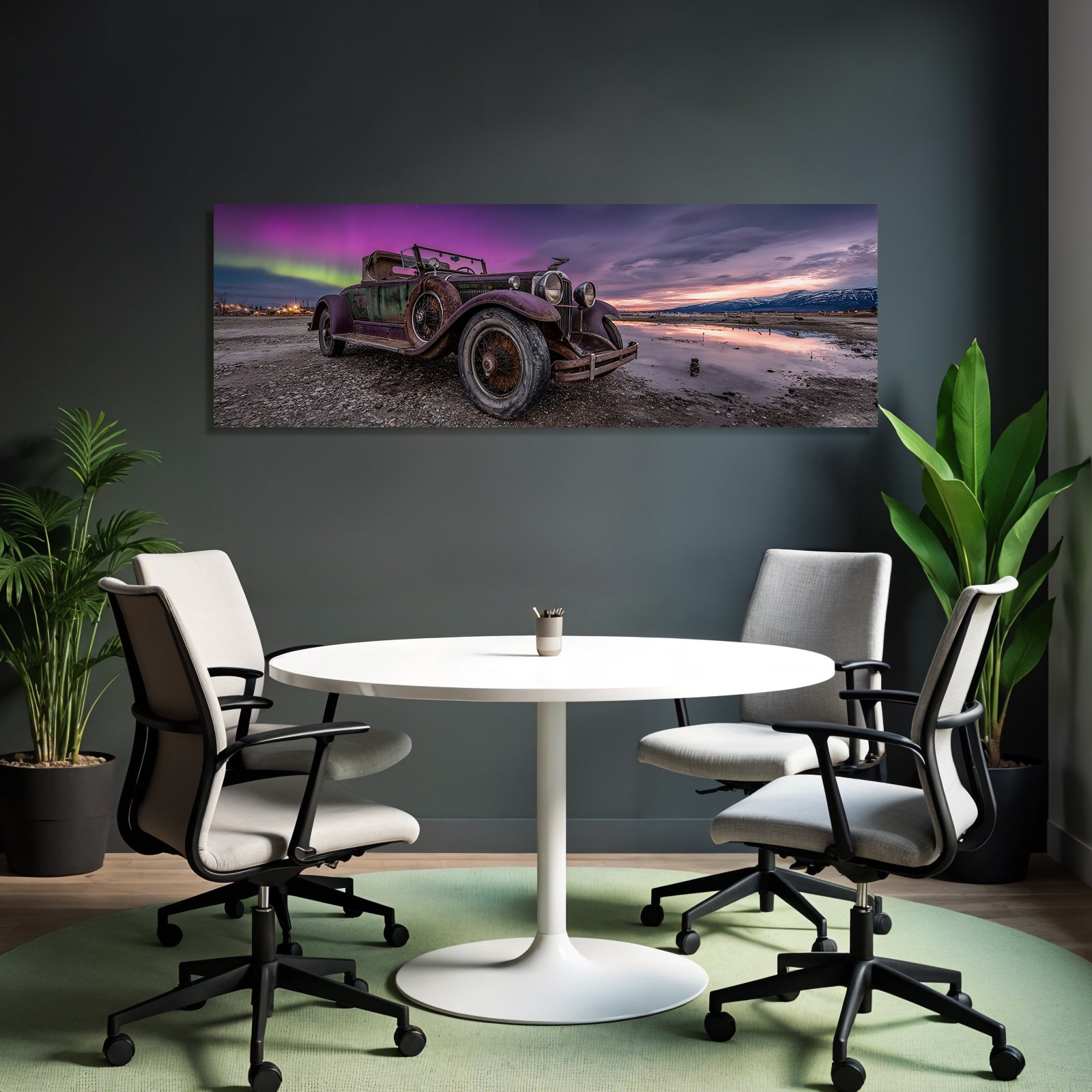 Polarlicht Alte Vintage Auto Und Aurora Borealis Im Landschaftsbild | Fjorde und Gletscher | Landschaften