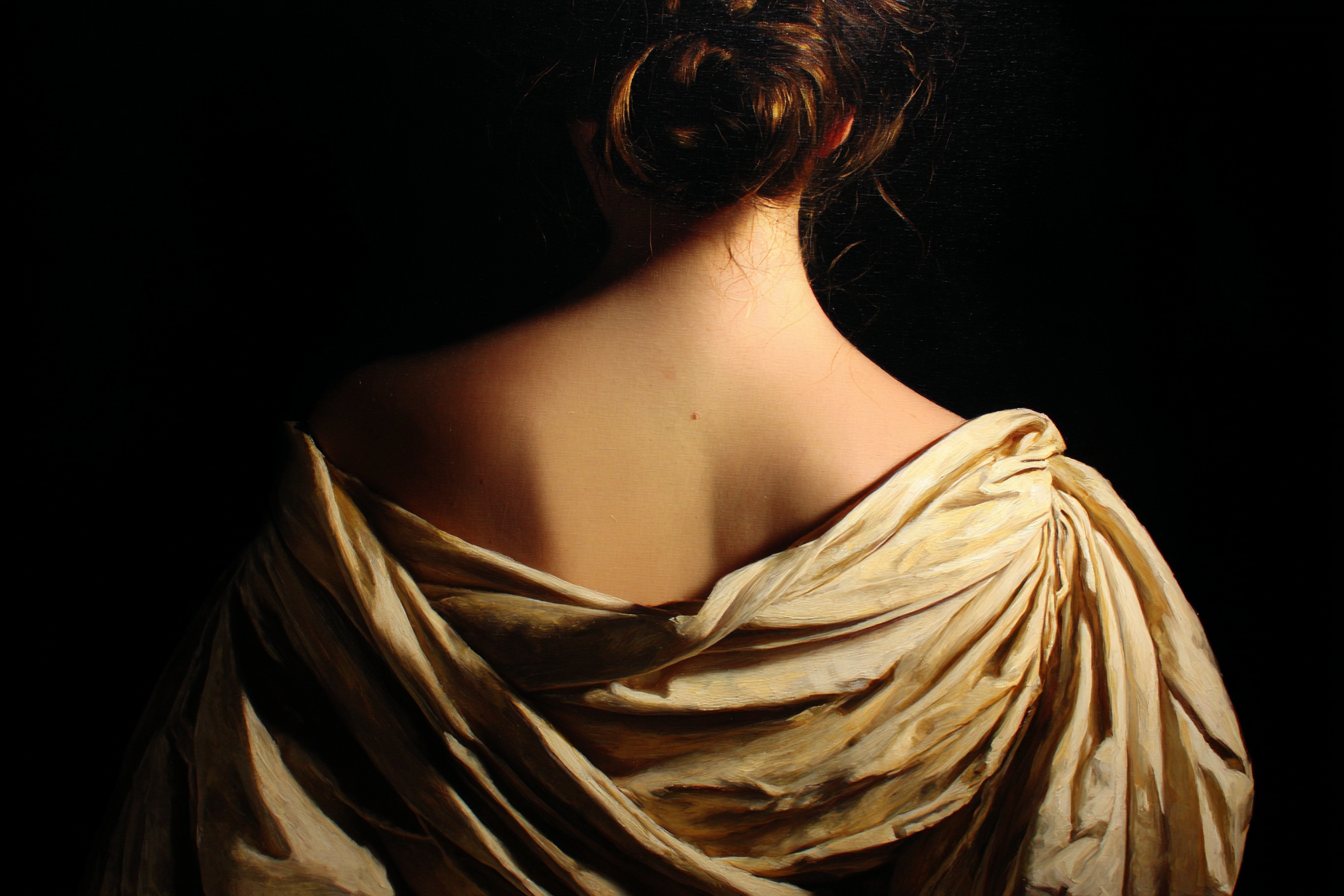 Elegante Rückenansicht Mit Flouwendem Gewand Gemalt | Aktkunst und Sinnlichkeit | Menschen und Emotionen