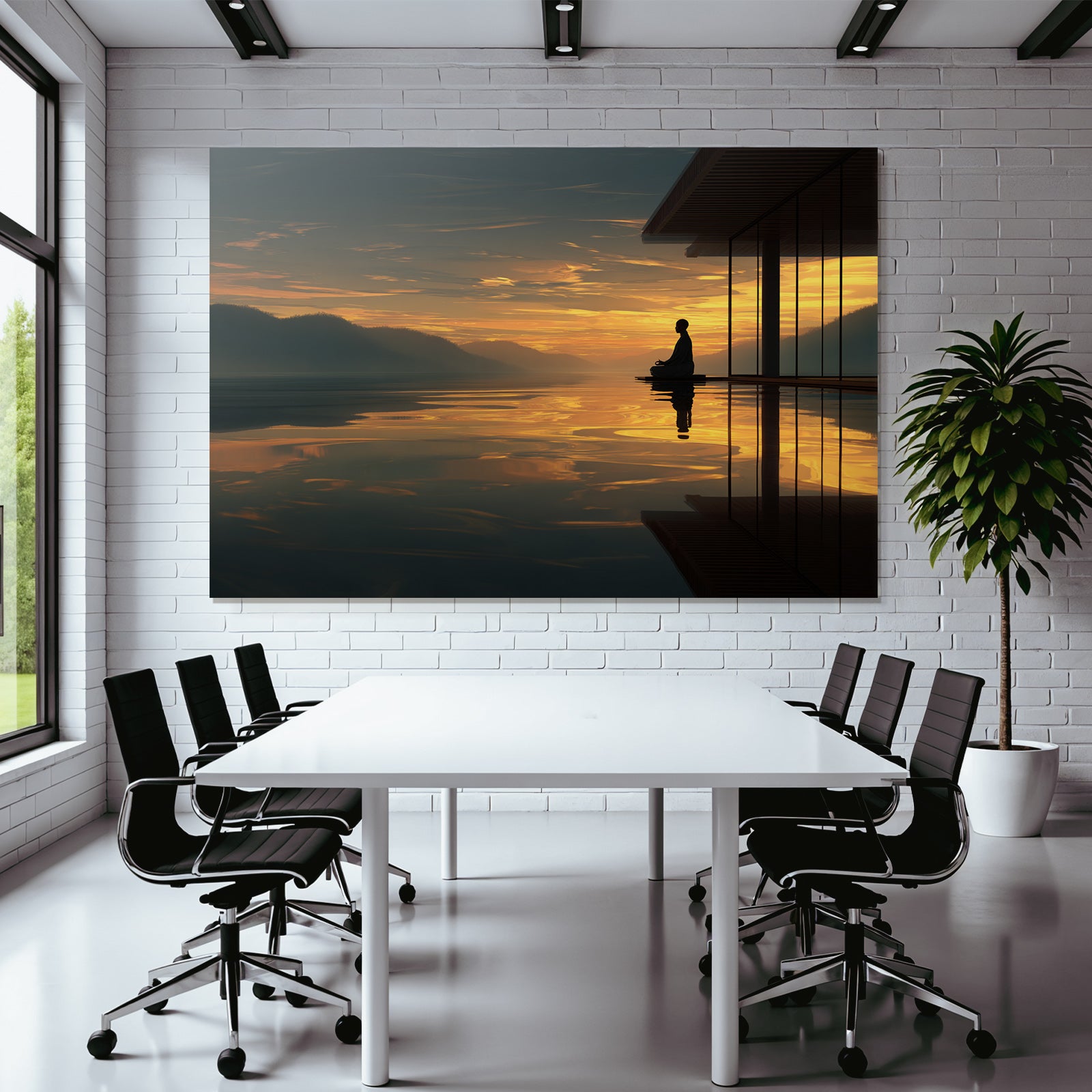 Yoga Meditation Meditierende Person Am Wasser Bei Sonnenuntergang Mit Bergen Und Architektur | Yoga und Meditation | Themen und Hobbys