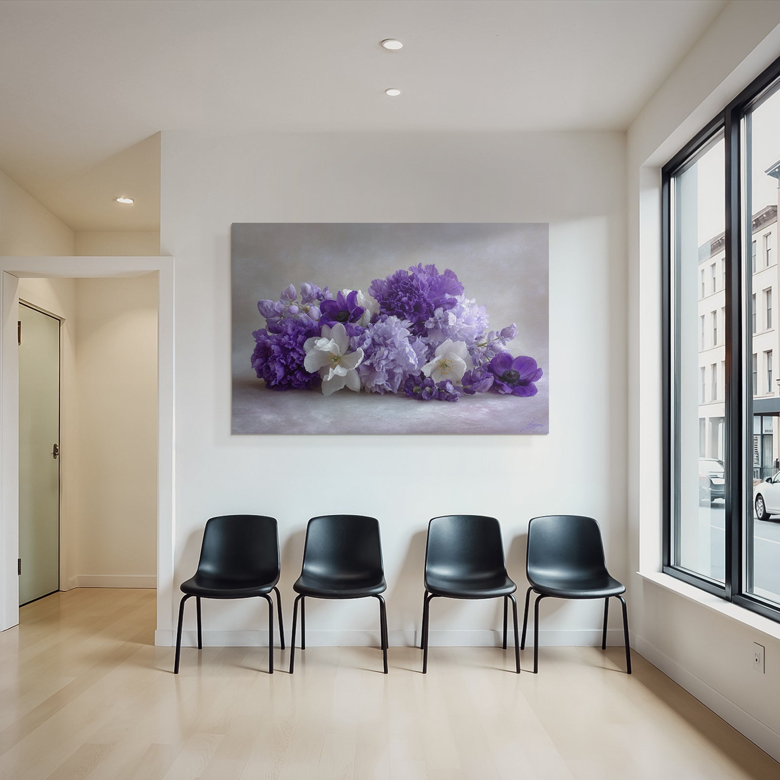 Orchideen Anemonen Pfingstrose Violette Und Weisse Anordnung