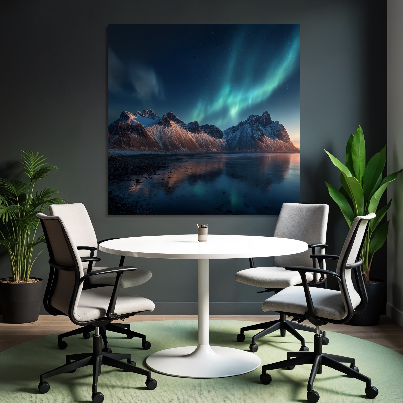 Polarlicht Abendliche Aurora Borealis Mit Schneebedeckten Bergen Und Reflektion In See | Fjorde und Gletscher | Landschaften