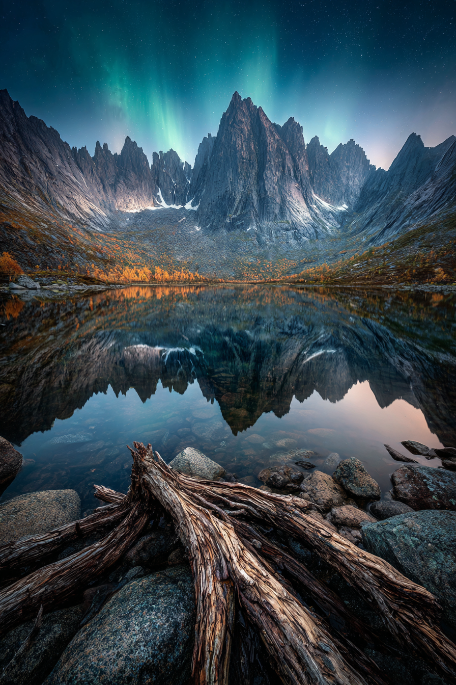 Polarlicht Traumhafte Natur Landschaft Bergrefl Action See Mit Norlicht | Fjorde und Gletscher | Landschaften