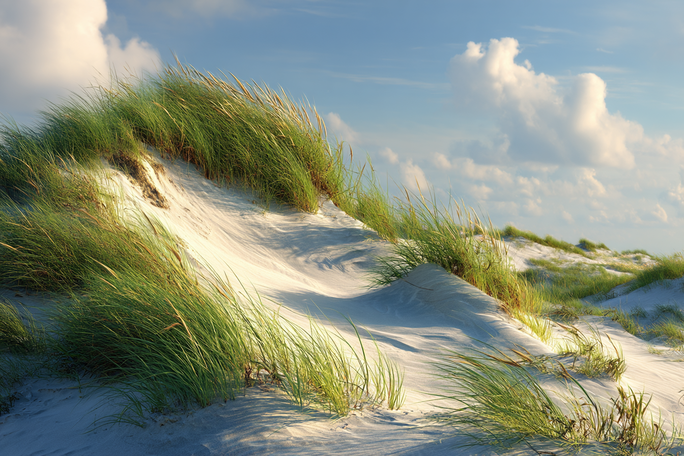 Sandy Dunes Mit Grünem Gras Unter Blaüm Himmel | Duenen und Heide | Landschaften