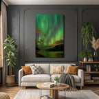 Polarlicht Nordlichter Aurora Borealis Nacht Himmel Bergblick Reflexion Wasser | Fjorde und Gletscher | Landschaften