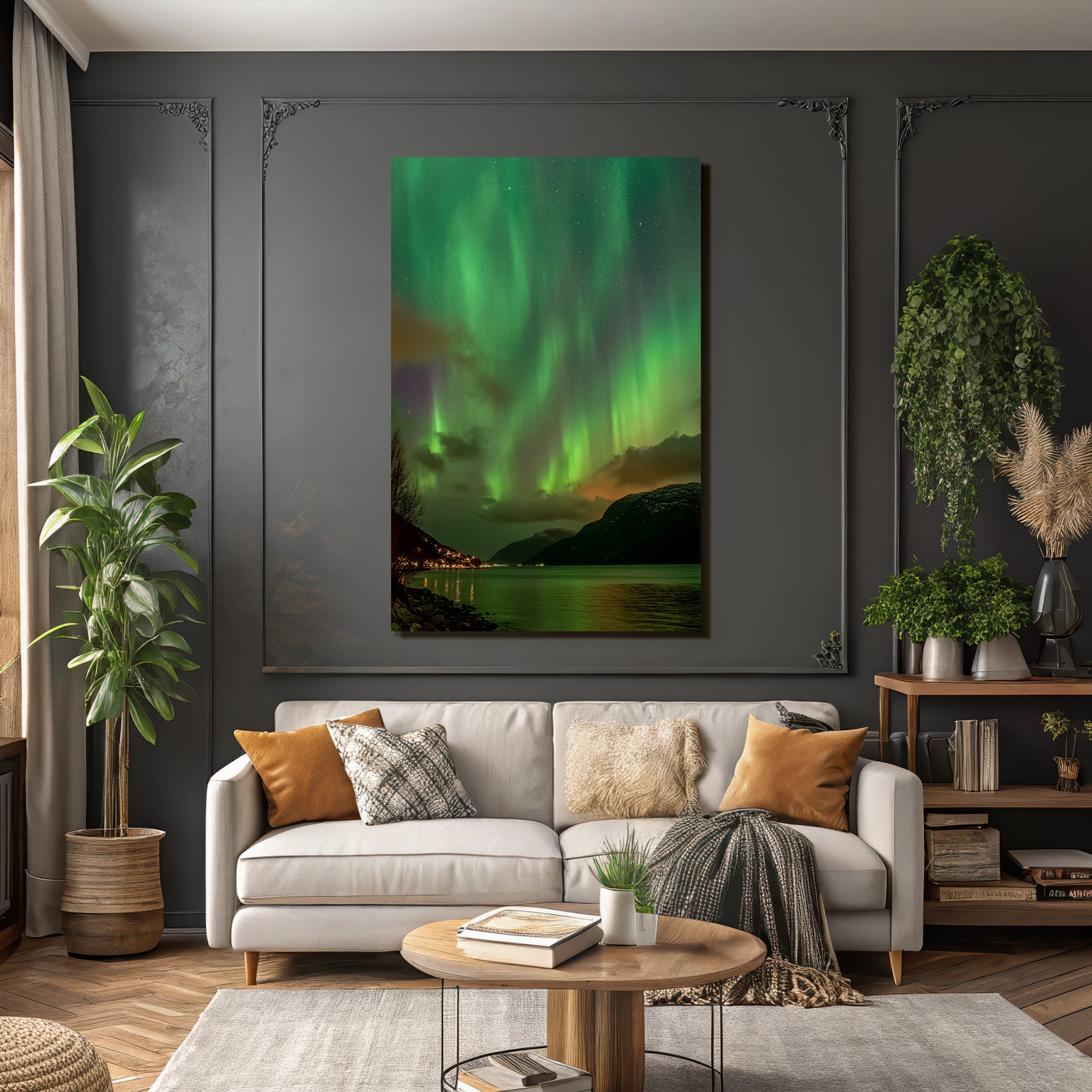 Polarlicht Nordlichter Aurora Borealis Nacht Himmel Bergblick Reflexion Wasser | Fjorde und Gletscher | Landschaften