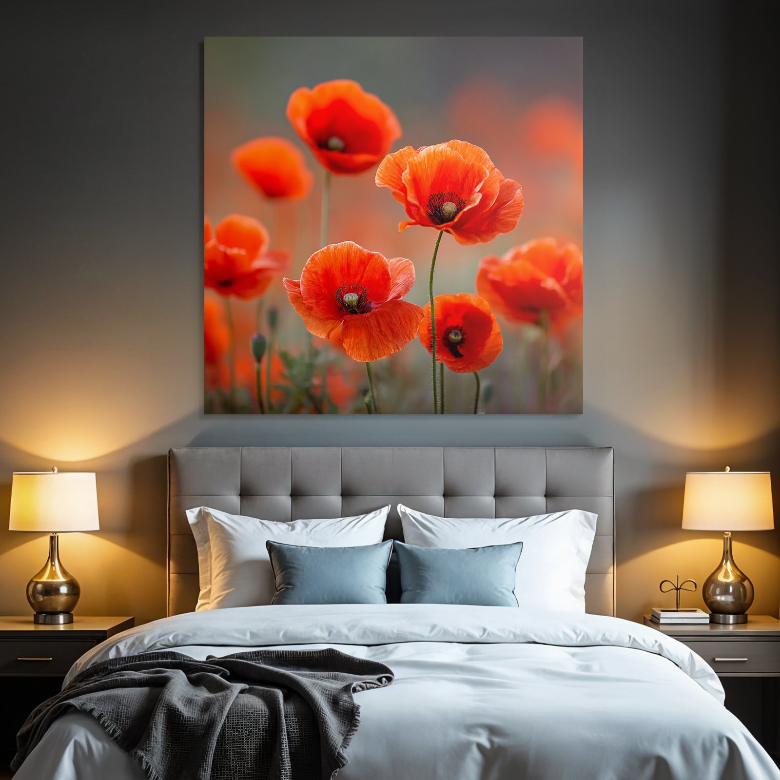 Roter Mohn Im Feld Mit Verschwommenem Hintergrund