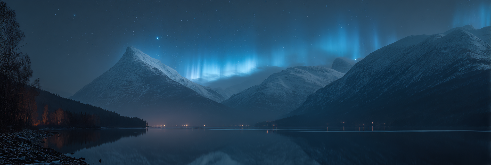 Polarlicht Nachtlandschaft Mit Aurora Borealis Und Reflexion Im Wasser | Fjorde und Gletscher | Landschaften