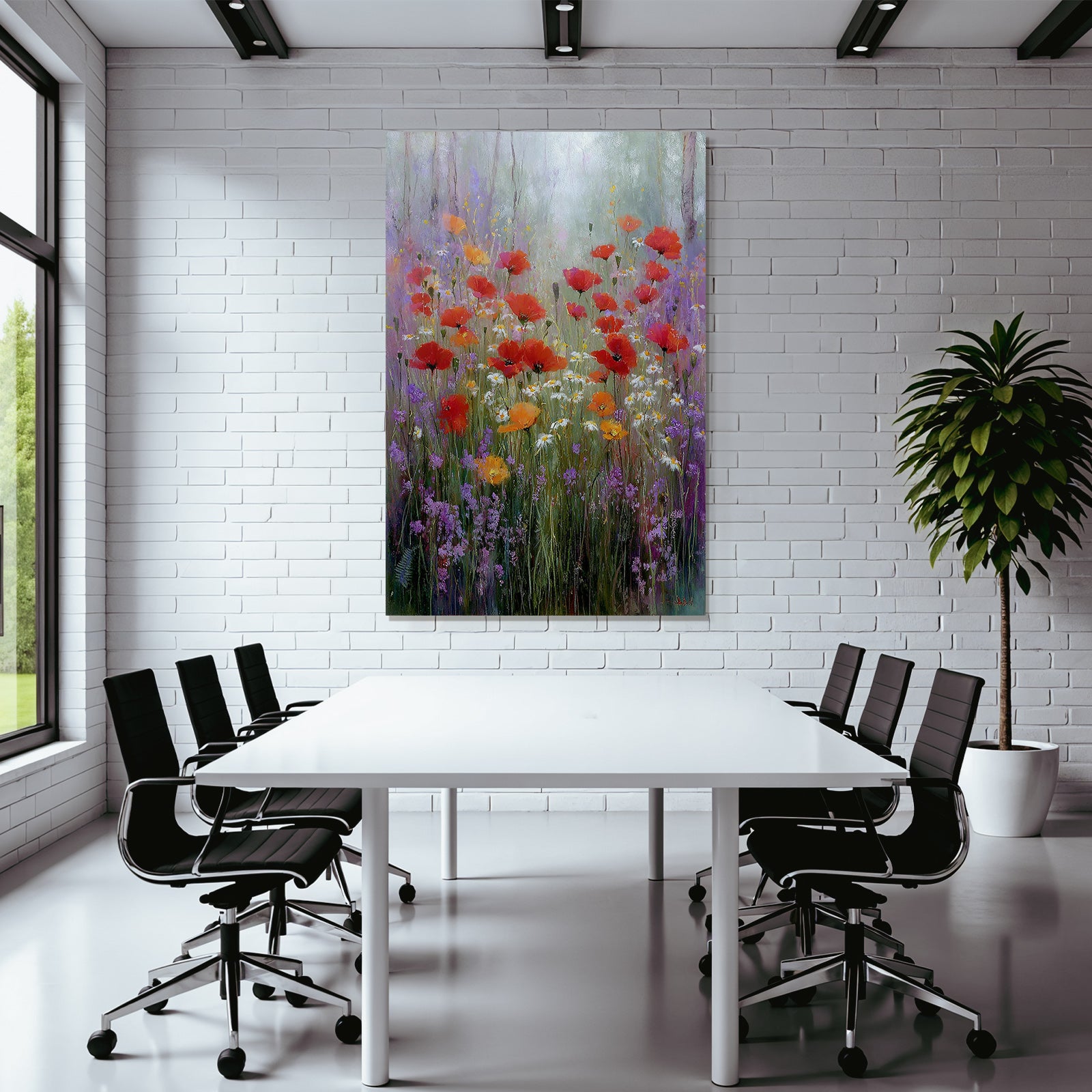 Wildwiese Mit Roten Mohn Weissen Gänseblümchen Und Lila Blüten