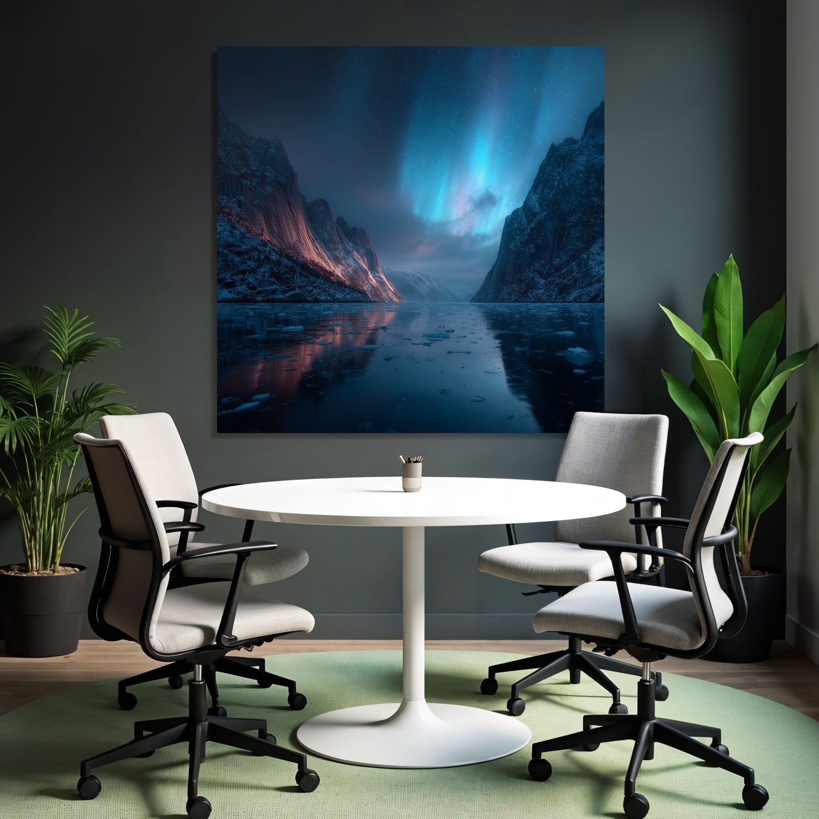 Polarlicht Ruhige Und Dramatische Landlandschaft Mit Nordlicht Und Bergsee | Fjorde und Gletscher | Landschaften