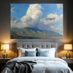 Vintage Biplan Flug Lebendige Himmel Mit Wolken Und Berge | Flugzeuge | Mobilitaet und Technik