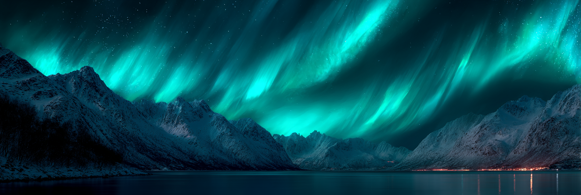 Polarlicht Auroraborealis Naturphänomen Grüne Blaue Lichter Sternenhimmel | Fjorde und Gletscher | Landschaften