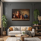 Trocken Retro Flowers Vintage Still Life Mit Topf Und Vase Im Rustikalen Stil