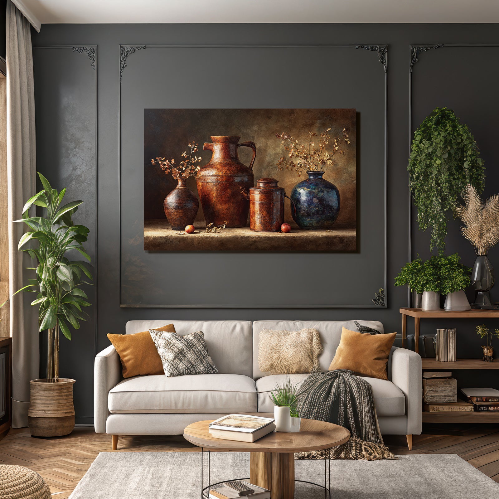 Trocken Retro Flowers Vintage Still Life Mit Topf Und Vase Im Rustikalen Stil