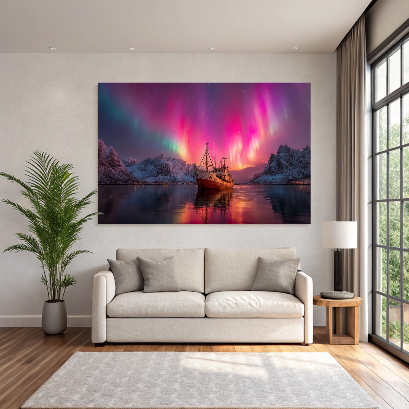 Polarlicht Frozen Landscape With Aurora Borealis Und Altem Schiff | Fjorde und Gletscher | Landschaften