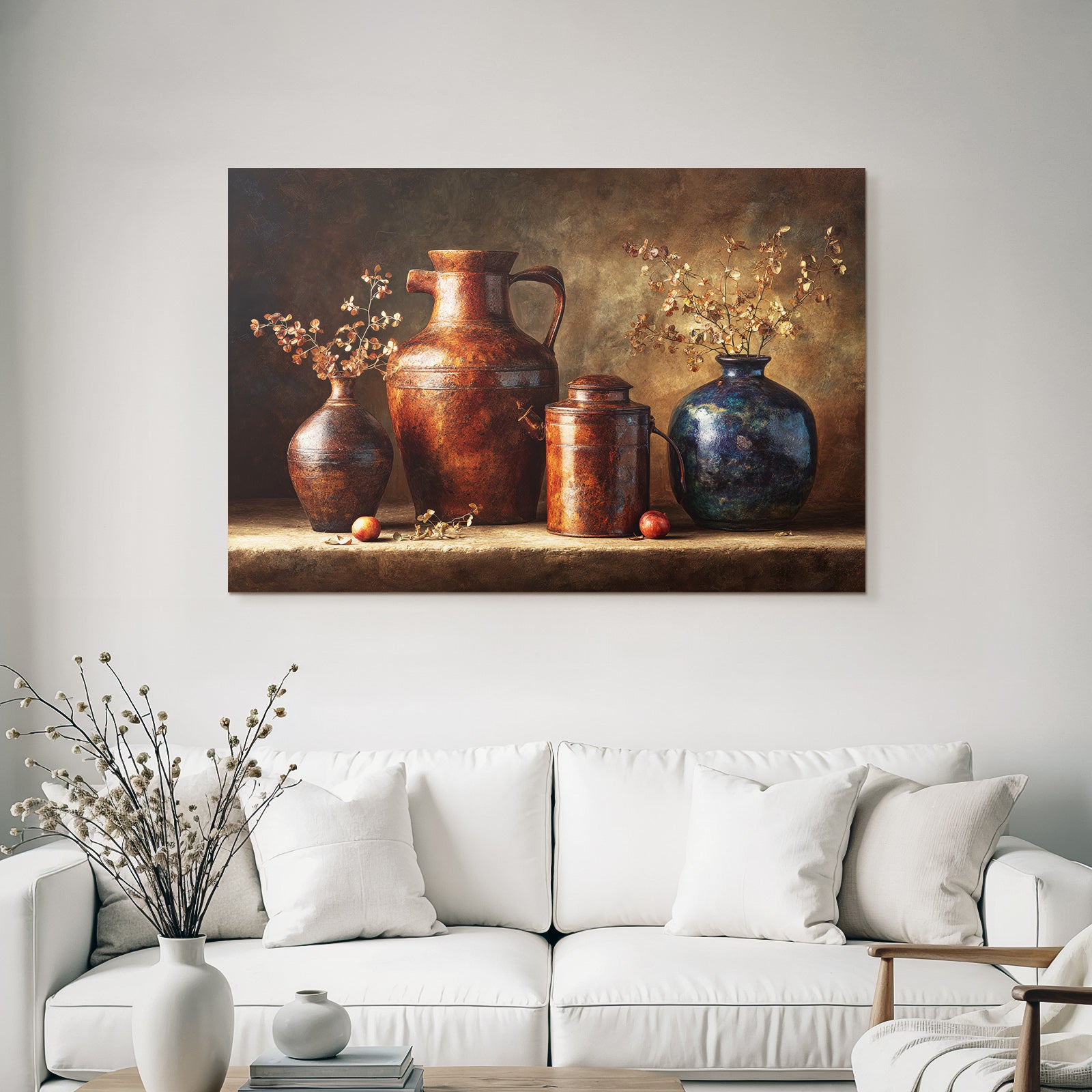 Trocken Retro Flowers Vintage Still Life Mit Topf Und Vase Im Rustikalen Stil