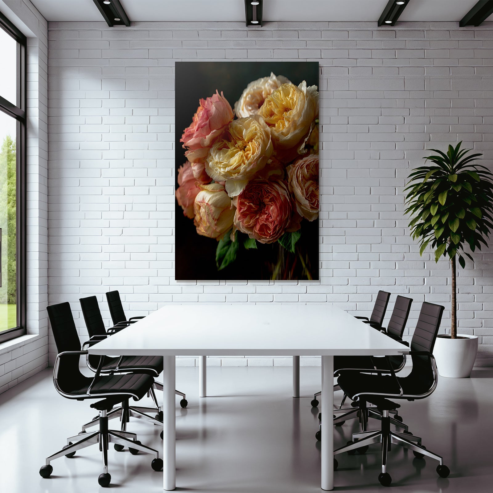 Nahaufnahme Eines Rosenstrausses In Pastellrosa Creme Und Gelb Auf Dunklem Hintergrund