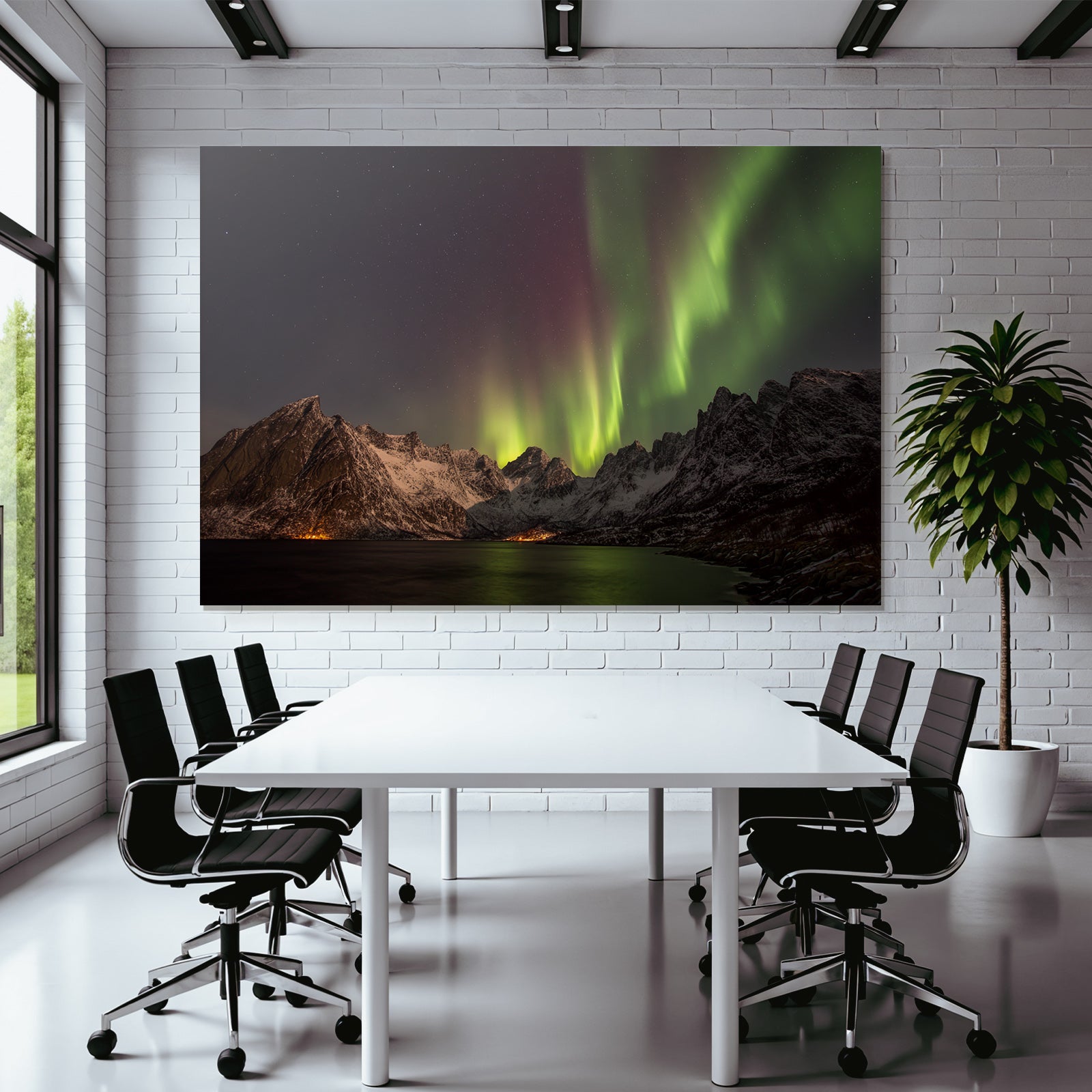 Polarlicht Aurora Borealis Schnee Bedeckte Berge Sternenhimmel | Fjorde und Gletscher | Landschaften