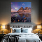 Polarlicht Berglandschaft Aurora Borealis Reflexion Wasser Natur | Fjorde und Gletscher | Landschaften