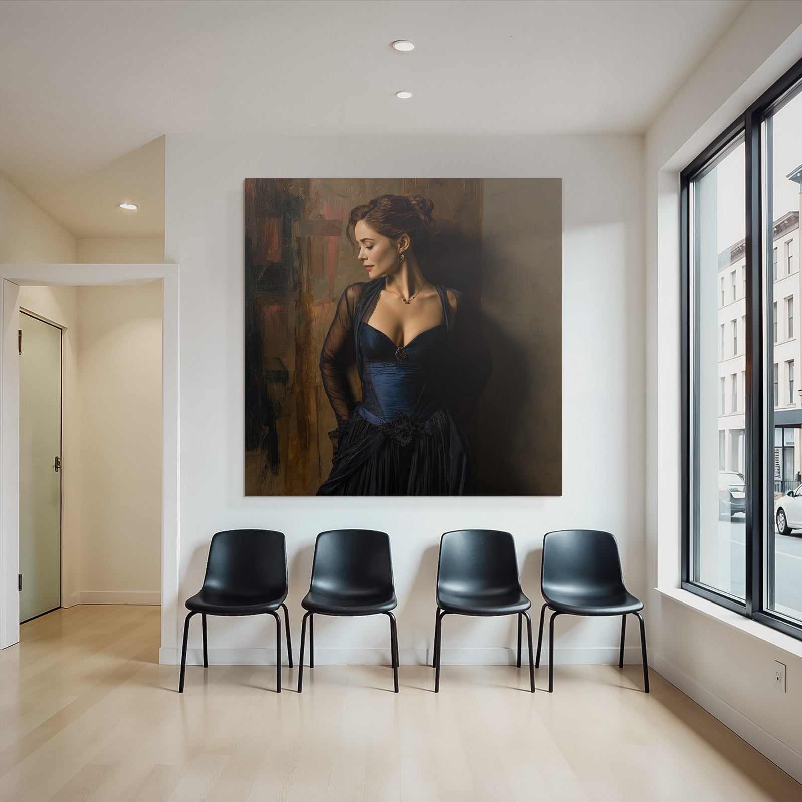 Frau In Blaüm Kleid Im Eleganten Setting | Aktkunst und Sinnlichkeit | Menschen und Emotionen