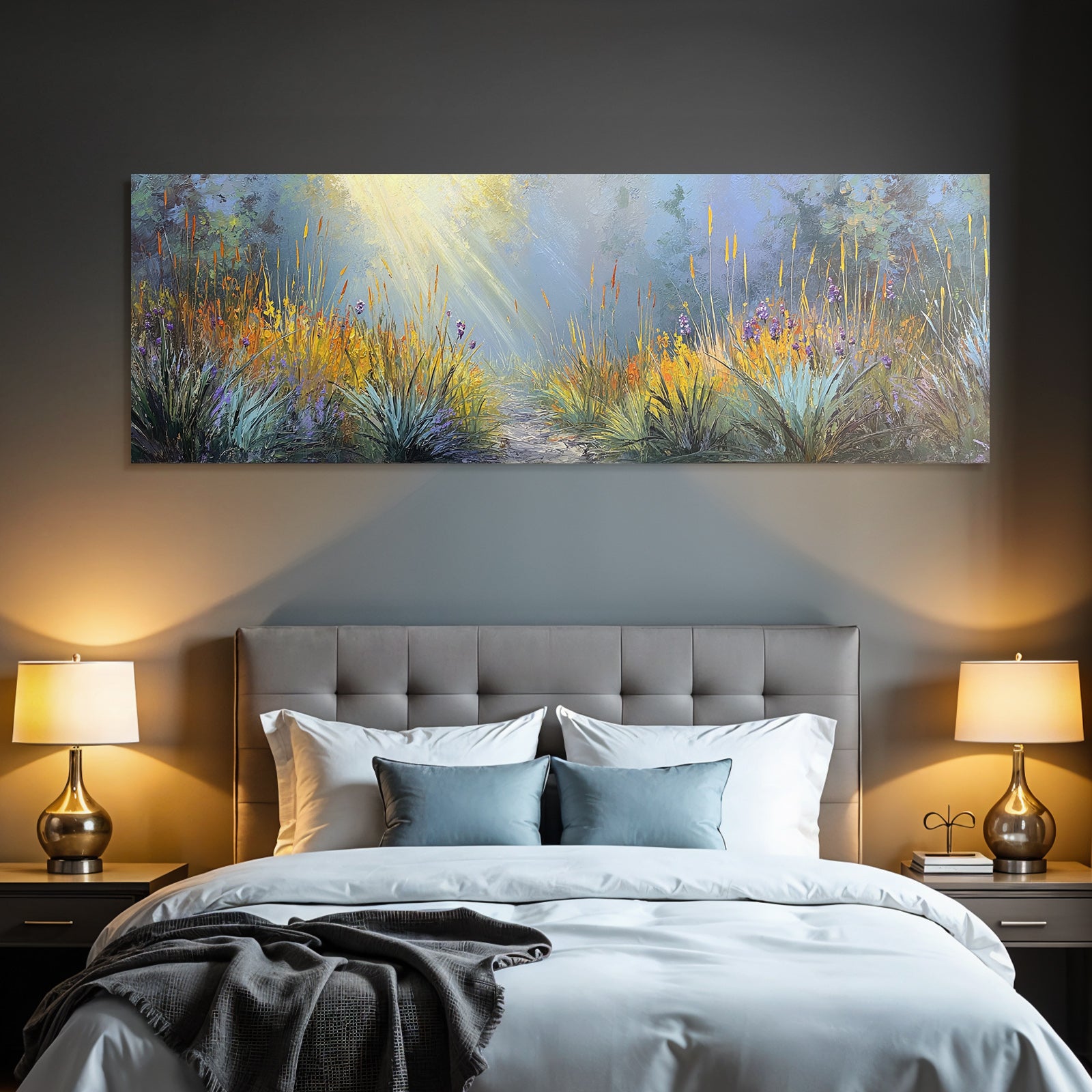Landschaft Mit Bunten Nebel Und Lichtstrahlen