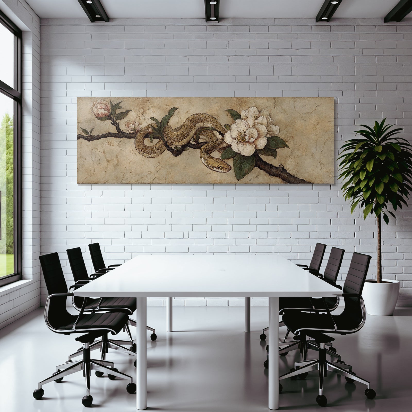 Schlange Am Zweig Mit Blüten