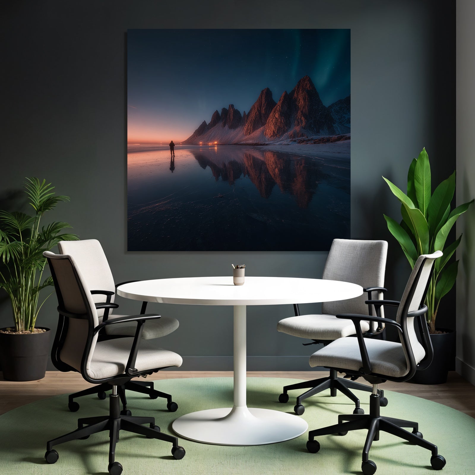 Polarlicht Atemberaubende Landschaft Mit Bergen Und Reflektion Im Wasser Bei Twilight | Fjorde und Gletscher | Landschaften