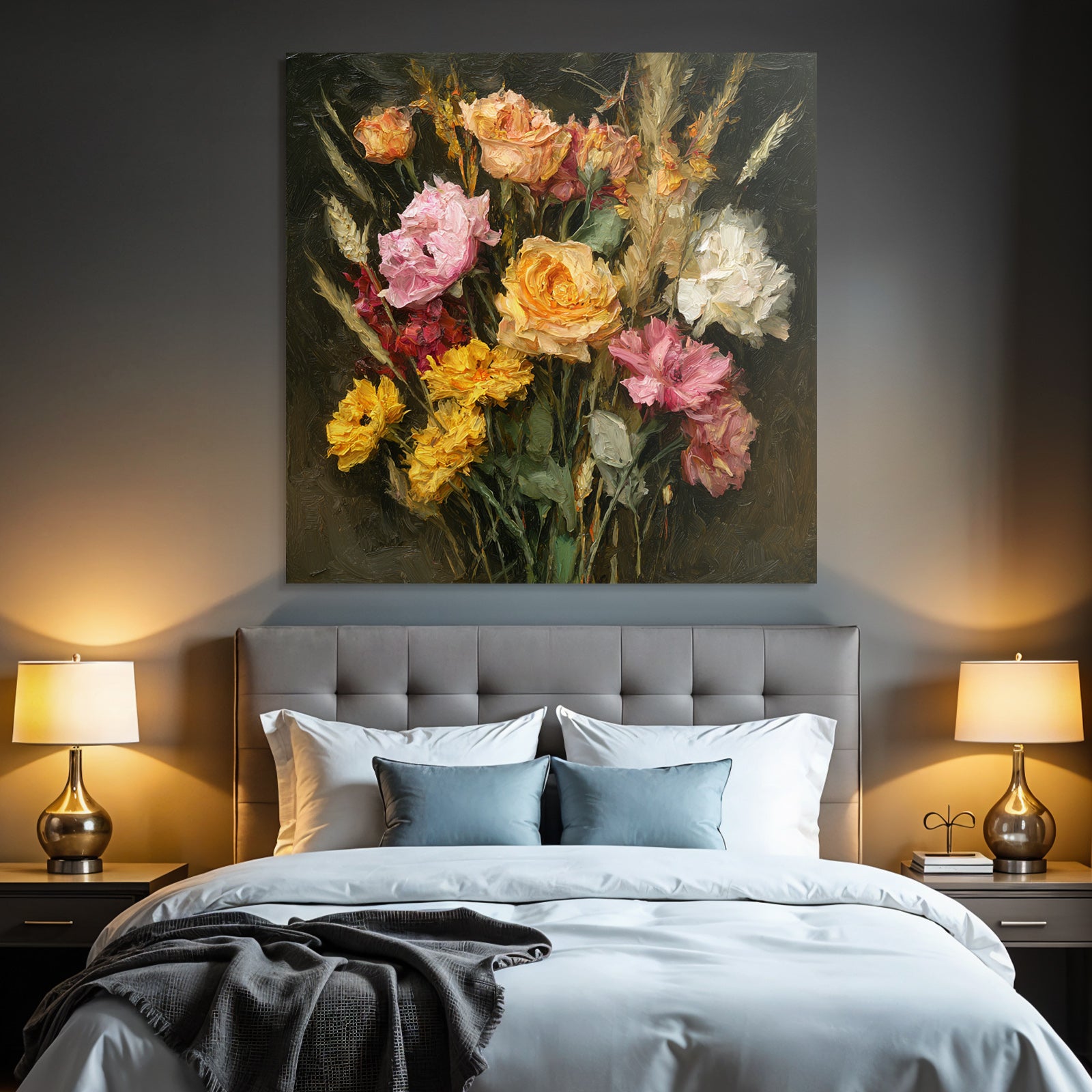 Trocken Retro Flowers Strauss Verschiedene Rosen Vibrante Farben Kunststil